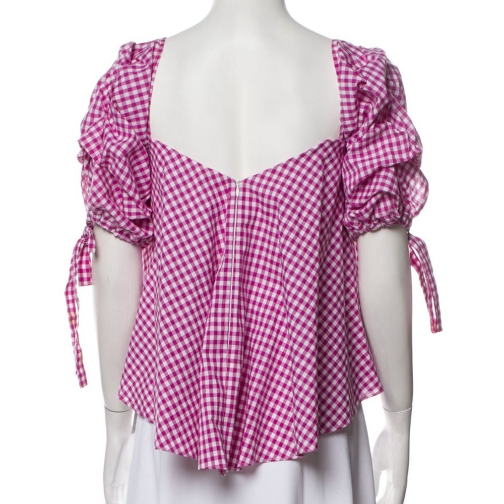 Caroline Constas Pink Gingham Off-the-Shoulders Puff-Sleeve Blouse - Picture 3 of 7